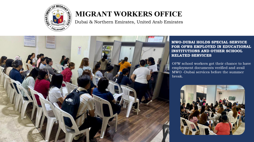 MWO-DUBAI HOLDS SPECIAL SERVICE FOR OFWS EMPLOYED IN EDUCATIONAL INSTITUTIONS AND OTHER SCHOOL-RELATED SERVICES