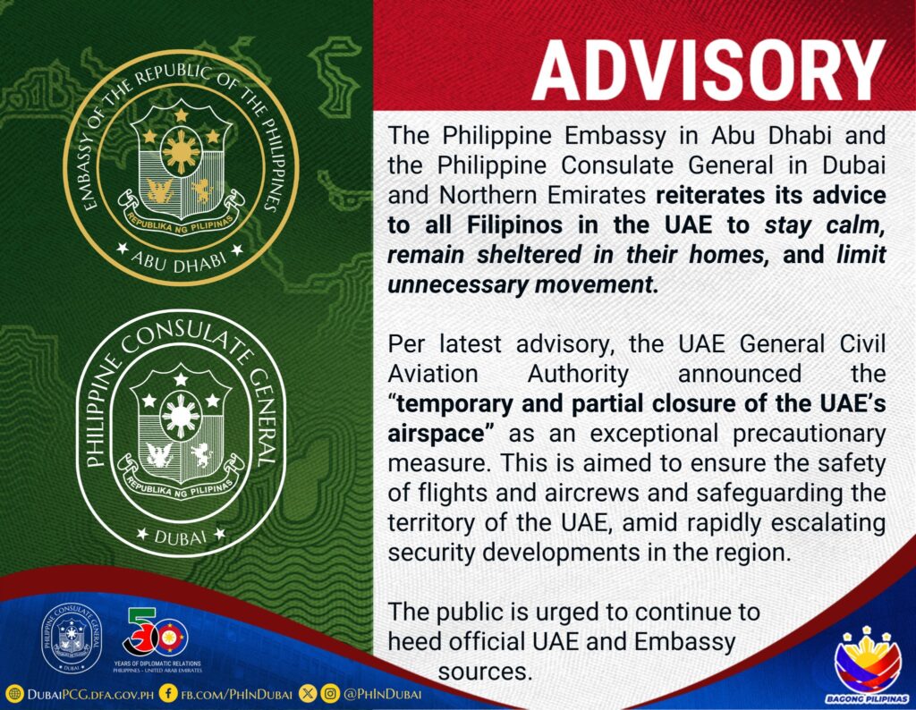 Latest Advisory: temporary and partial closure of the UAE’s airspace