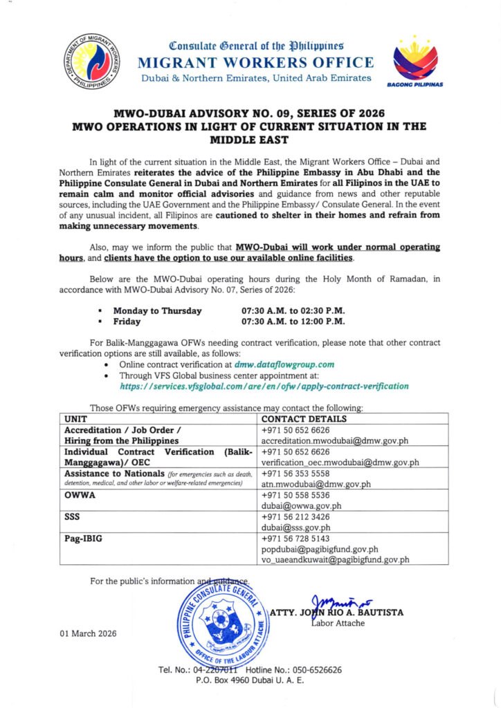 𝐌𝐖𝐎-𝐃𝐔𝐁𝐀𝐈 𝐀𝐃𝐕𝐈𝐒𝐎𝐑𝐘 𝐍𝐎. 𝟎𝟗, 𝐒𝐄𝐑𝐈𝐄𝐒 𝐎𝐅 𝟐𝟎𝟐𝟔; 𝐌𝐖𝐎 𝐎𝐏𝐄𝐑𝐀𝐓𝐈𝐎𝐍𝐒 𝐈𝐍 𝐋𝐈𝐆𝐇𝐓 𝐎𝐅 𝐂𝐔𝐑𝐑𝐄𝐍𝐓 𝐒𝐈𝐓𝐔𝐀𝐓𝐈𝐎𝐍 𝐈𝐍 𝐓𝐇𝐄 𝐌𝐈𝐃𝐃𝐋𝐄 𝐄𝐀𝐒𝐓⁣