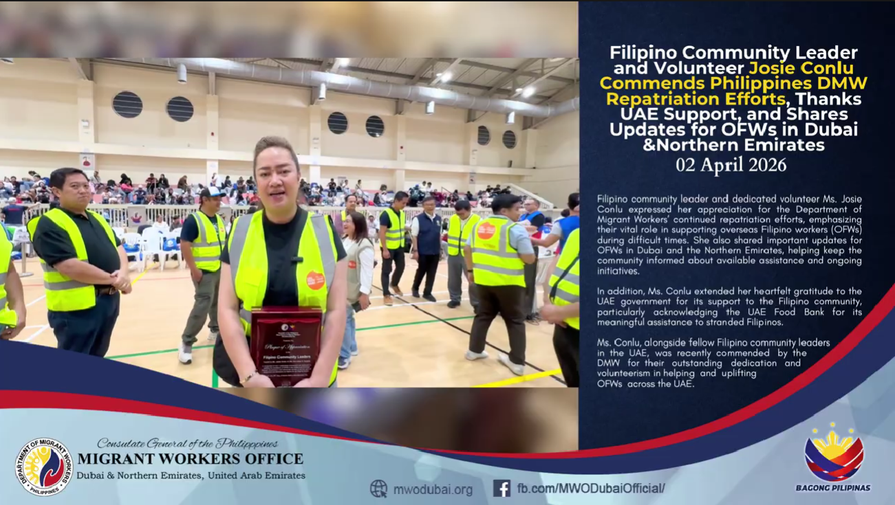 𝐅𝐢𝐥𝐢𝐩𝐢𝐧𝐨 𝐂𝐨𝐦𝐦𝐮𝐧𝐢𝐭𝐲 𝐋𝐞𝐚𝐝𝐞𝐫 𝐚𝐧𝐝 𝐕𝐨𝐥𝐮𝐧𝐭𝐞𝐞𝐫 𝐉𝐨𝐬𝐢𝐞 𝐂𝐨𝐧𝐥𝐮 𝐂𝐨𝐦𝐦𝐞𝐧𝐝𝐬 𝐏𝐡𝐢𝐥𝐢𝐩𝐩𝐢𝐧𝐞𝐬 𝐃𝐖𝐌 𝐑𝐞𝐩𝐚𝐭𝐫𝐢𝐚𝐭𝐢𝐨𝐧 𝐄𝐟𝐟𝐨𝐫𝐭𝐬, 𝐓𝐡𝐚𝐧𝐤𝐬 𝐔𝐀𝐄 𝐒𝐮𝐩𝐩𝐨𝐫𝐭, 𝐚𝐧𝐝 𝐒𝐡𝐚𝐫𝐞𝐬 𝐔𝐩𝐝𝐚𝐭𝐞𝐬 𝐟𝐨𝐫 𝐎𝐅𝐖𝐬 𝐢𝐧 𝐃𝐮𝐛𝐚𝐢 & 𝐍𝐨𝐫𝐭𝐡𝐞𝐫𝐧 𝐄𝐦𝐢𝐫𝐚𝐭𝐞𝐬